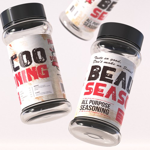 Food packaging label with the title 'Cajun seasoning label design'