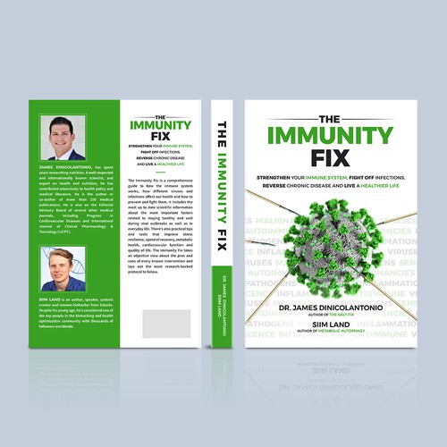 Science book cover with the title 'Winning book cover design for The Immunity Fix'