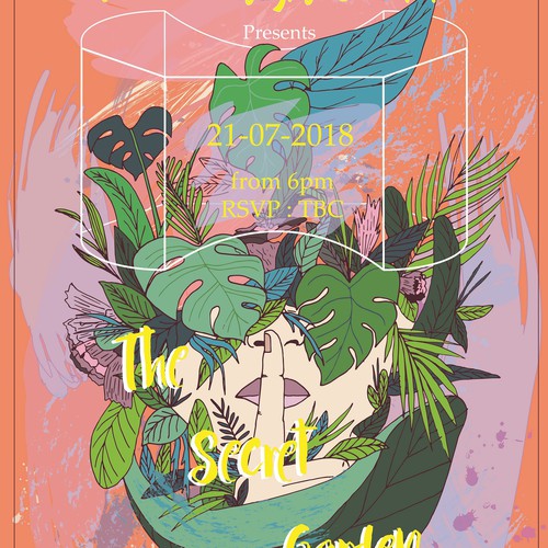 Plant illustration with the title 'The 99 Designs SocialClub event poster'