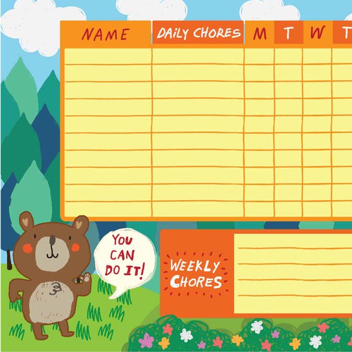 Children's book artwork with the title 'Table weekly cores'