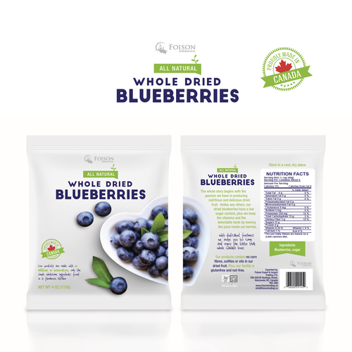 Clear packaging with the title 'Blueberries packaging'