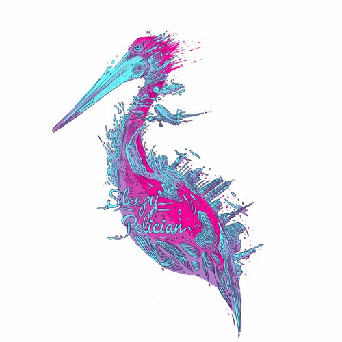 Colorful t-shirt with the title 'Sleepy Pelican'