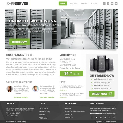 Server design with the title 'Dedicated hosting only landing page'