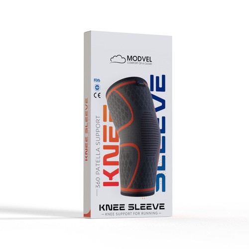 Amazon packaging with the title 'Knee Sleeve Packaging For Amazon Best Seller'