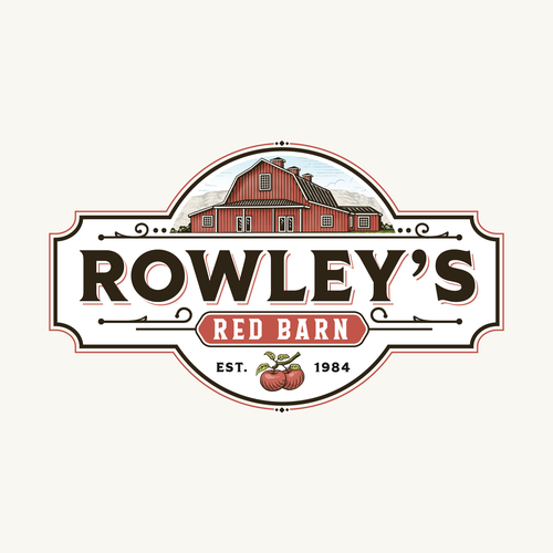 Traditional design with the title 'Rowley's Red Barn Vintage Logo Design'