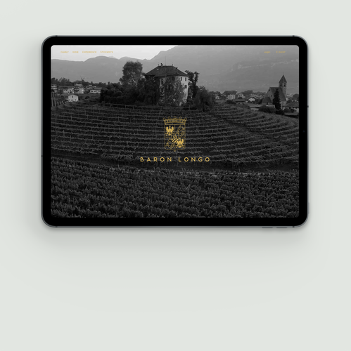 Authentic design with the title 'Baron Longo, a historic winery in the Dolomites. Italy'