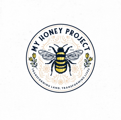 Bee design with the title 'Logo and social media pack for Honey Project.'