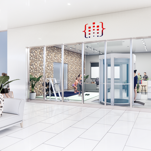 3D rendering design with the title 'Interior Design of a Shopping Center Store'