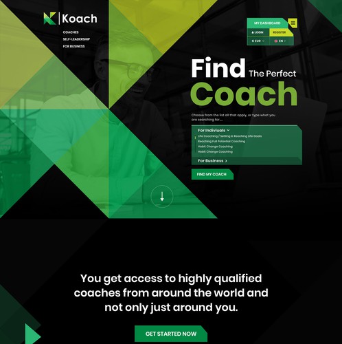 Coaching website with the title 'Redesign a global coaching platform'