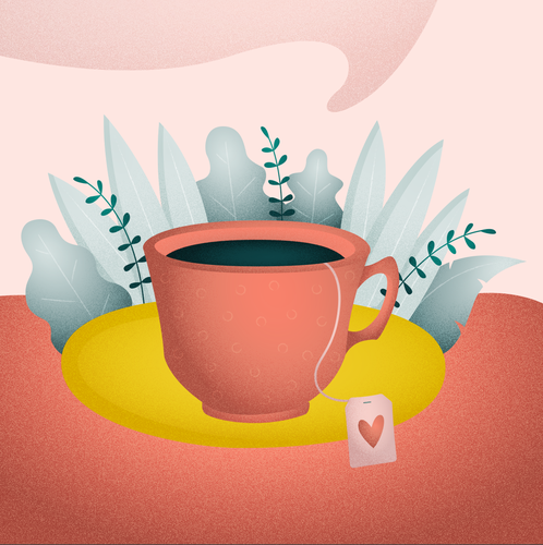 Teacup design with the title 'Charlas con Mayson'