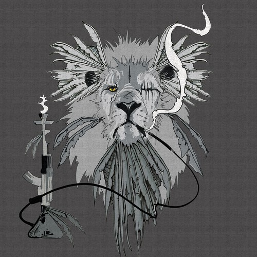 Smoking t-shirt with the title 'Lion smoking a hookah'