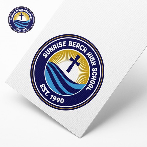 High school logo with the title 'SUNRISE BEACH HIGH SCHOOL LOGO DESIGN'
