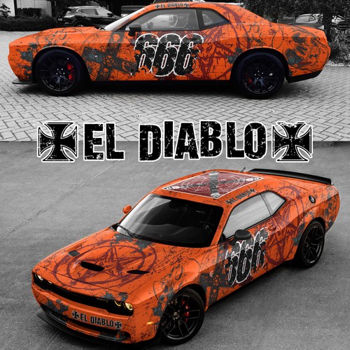 Raw design with the title 'Custom wrap for 2017 Dodge Challenger Hellcat'