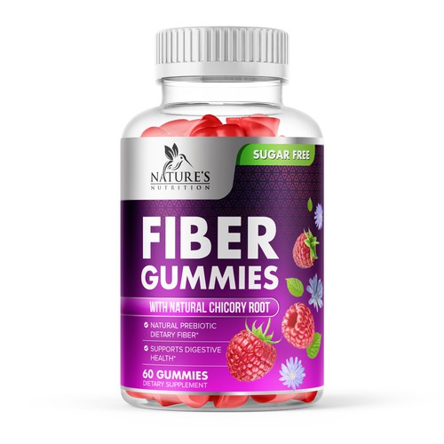 Photoshop label with the title 'Fiber Raspberry Gummies Label Design'