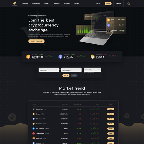 Trading website with the title 'Crypto exchange platform '