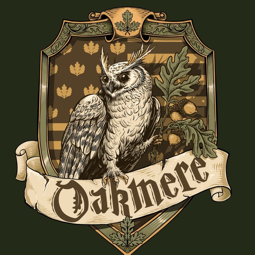 Procreate illustration with the title 'oakmere  house crest design'