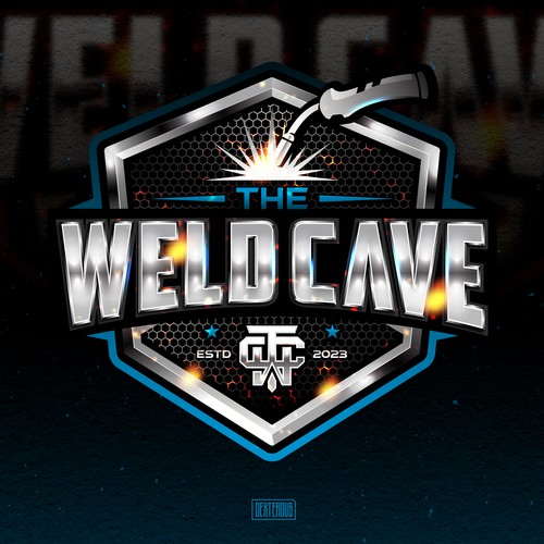 Metallic design with the title 'The Weld Cave Logo'