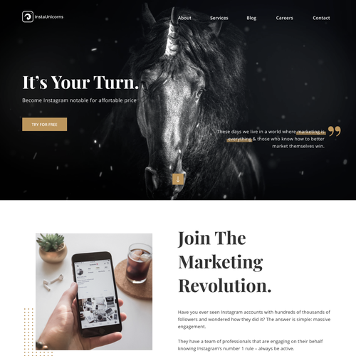Cool website with the title 'InstaUnicorn Landing Page Concept'