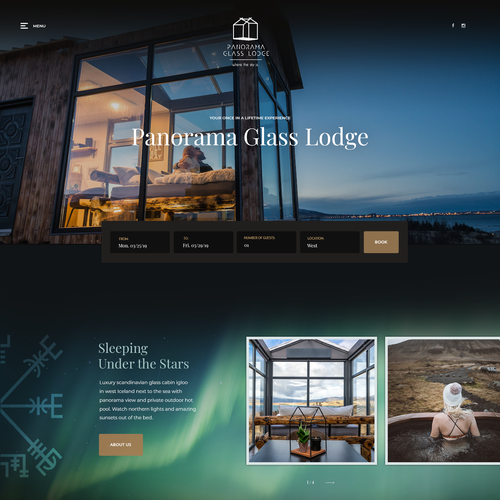 Tourism website with the title 'Web design for Glass Lodge in Iceland'