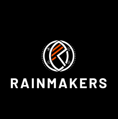 Design with the title 'Rainmakers logo available for customisation and sale'