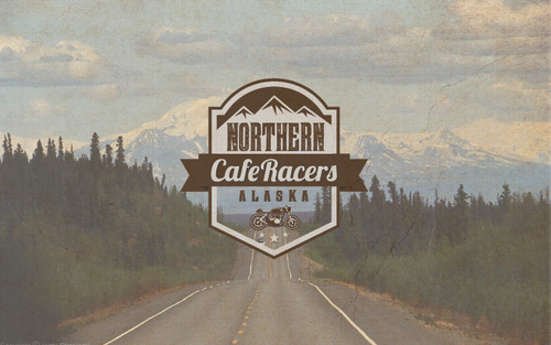 Ribbon design with the title 'Motorcycle racer cafe '