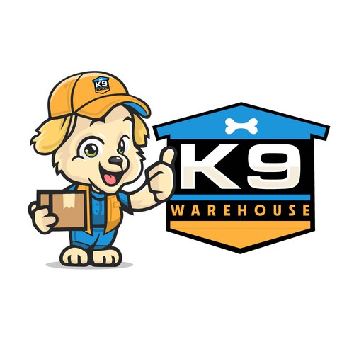 Puppy logo with the title 'Mascot and logo design for dog food brand'