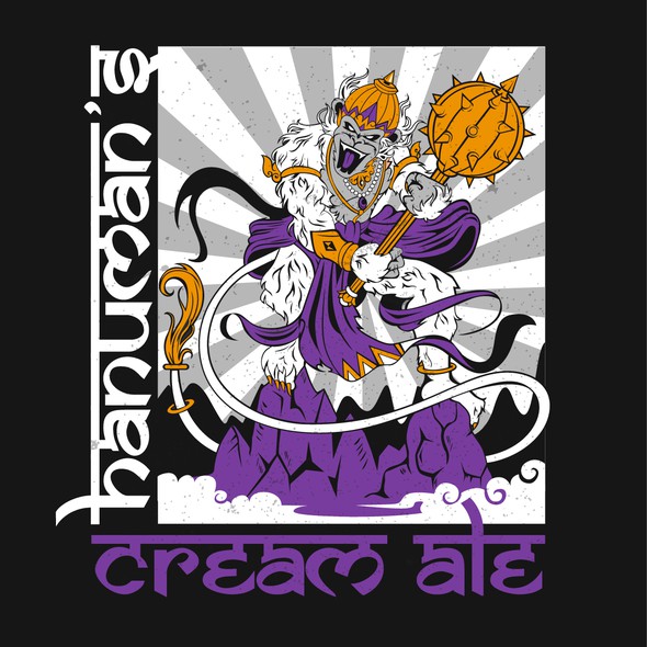 Pattern t-shirt with the title 'hanuman's cream ale'