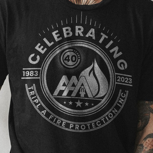 Colorful t-shirt with the title 'Triple A Fire Protection Celebrating 40'