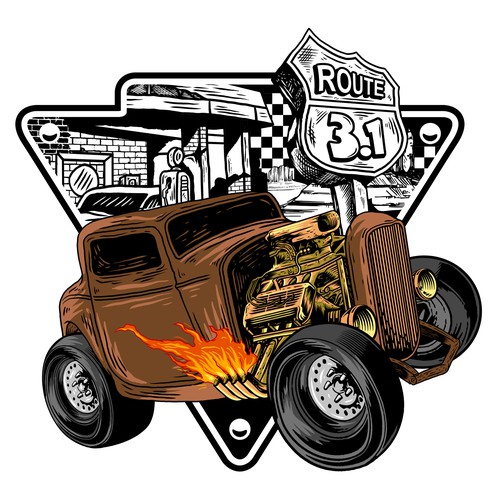 Hot rod design with the title 'hot road'
