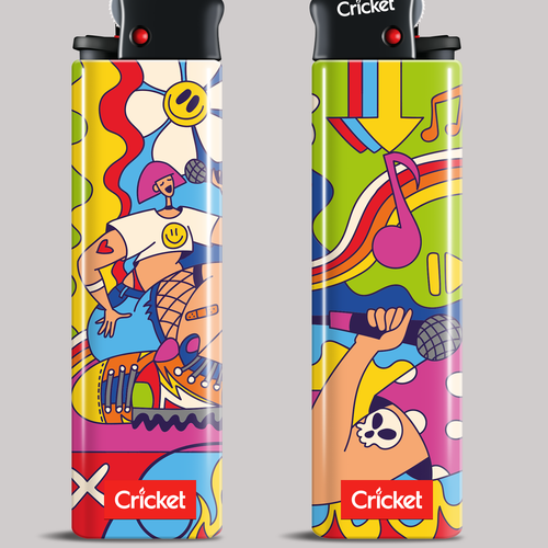 Cricket design with the title 'Create illustrations for a limited collection of Cricket Lighters'