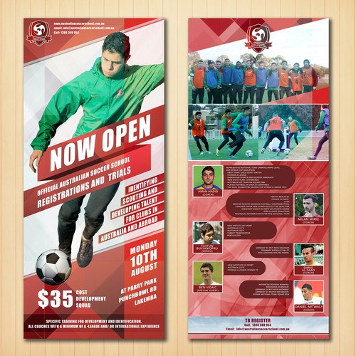 Sporty design with the title 'AUSTRALIAN SOCCER SCHOOL BROCHURE'