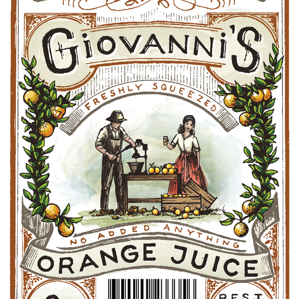 Artisan label with the title 'Orange Juice label'