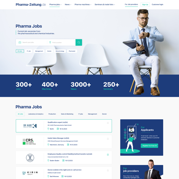 Machine design with the title 'webpage design for Pharma-Zeitung.de'