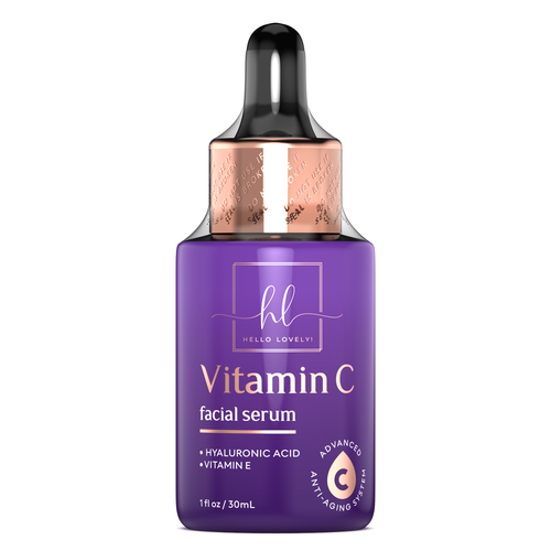 Vitamin label with the title 'Vitamin C Facial Serum Design for Hello Lovely'