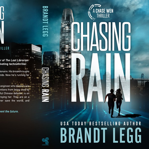 Technology book cover with the title 'Chasing Rain - A Chase Wen Thriller'