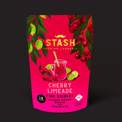 Cherry design with the title 'Design packaging and illustration for Marijuana edibles for the Colorado market.'