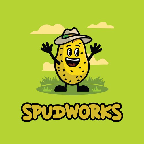 Potato logo with the title 'spudworks logo design'