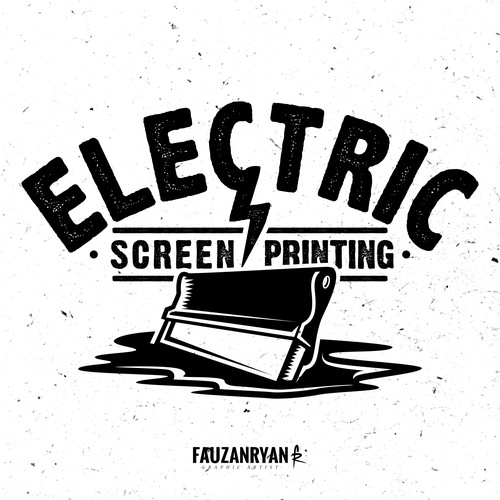 Rock logo with the title 'Bold vintage logo concept for Electric Screen Printing'