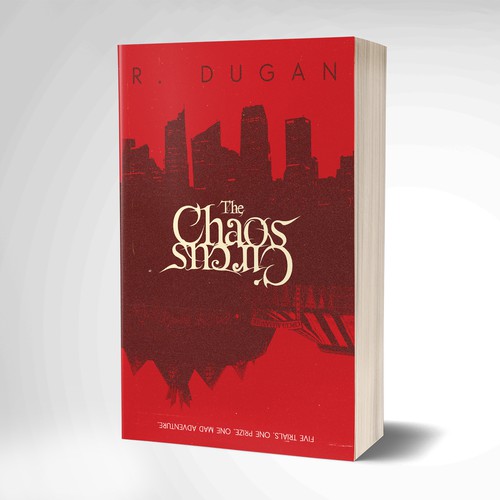 Carnival design with the title 'Horror-lite death game novel about two worlds'