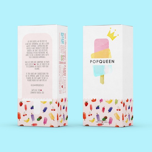 Pattern packaging with the title 'packaging for PopQueen popsicles'