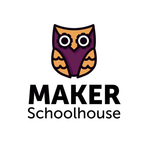 Material design logo with the title 'Create a Maker-Owl logo for Maker Schoolhouse!'