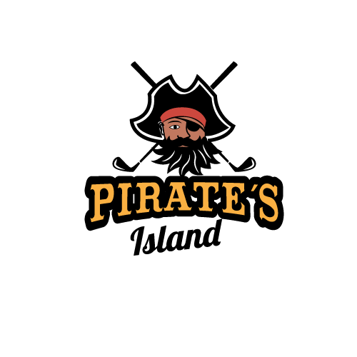 Pirate logo with the title 'Pirates island golf'