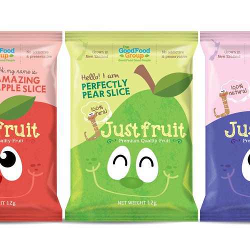 Fun packaging with the title 'Fruit snack for kids'