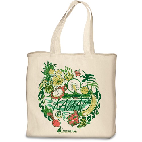 Hawaiian design with the title 'Kauai illustration design for bag'