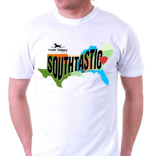 Apparel illustration with the title 'T-shirt design for River Happy'