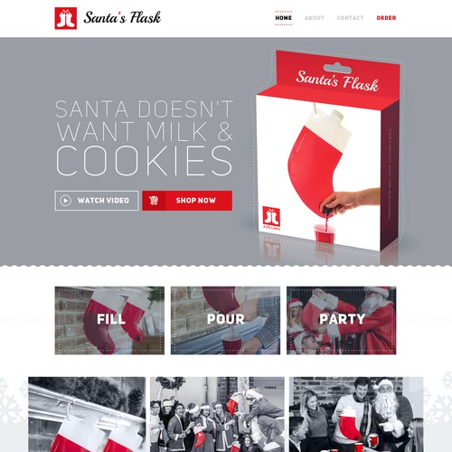 Ecommerce design with the title 'Impulse buy ecommerce lifestyle product website for Santa's Flasks'