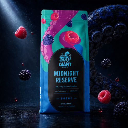 Packaging with the title 'GIANT Coffee — Two Product Lines, One Packaging System'