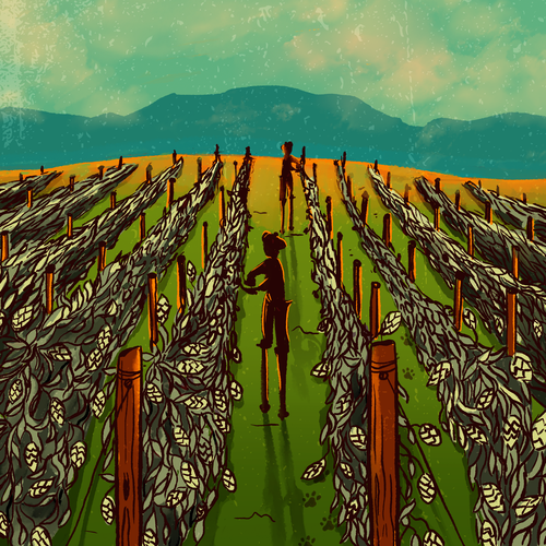 Brewery label with the title 'High hops'