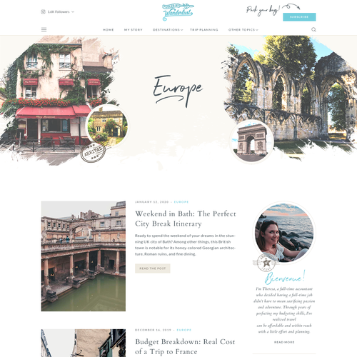 Blog website with the title 'Travel Blog Category Page'