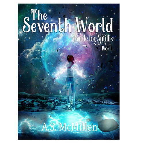 3D book cover with the title 'the Seventh world book cover'